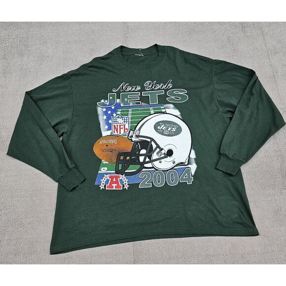 Vintage Y2K 2004 New York Jets Graphic T Shirt 2XL Green NFL Football - Picture 1 of 7